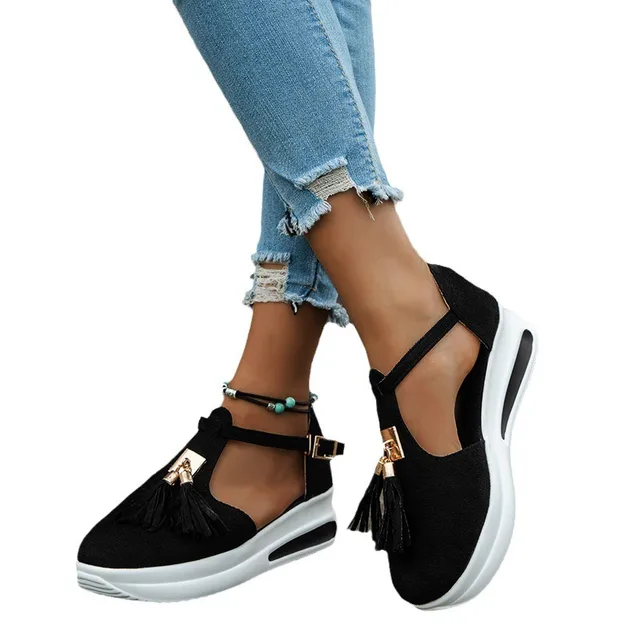 Thick sole buckle sandals for women's 2023 summer oversized hollow tassel muffin casual women's shoes 5