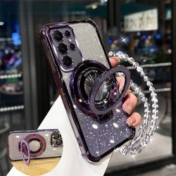 Glitter Plating Crystal Bracelet Holder Stand Back Cover Case - S23 Plus (Purple)
