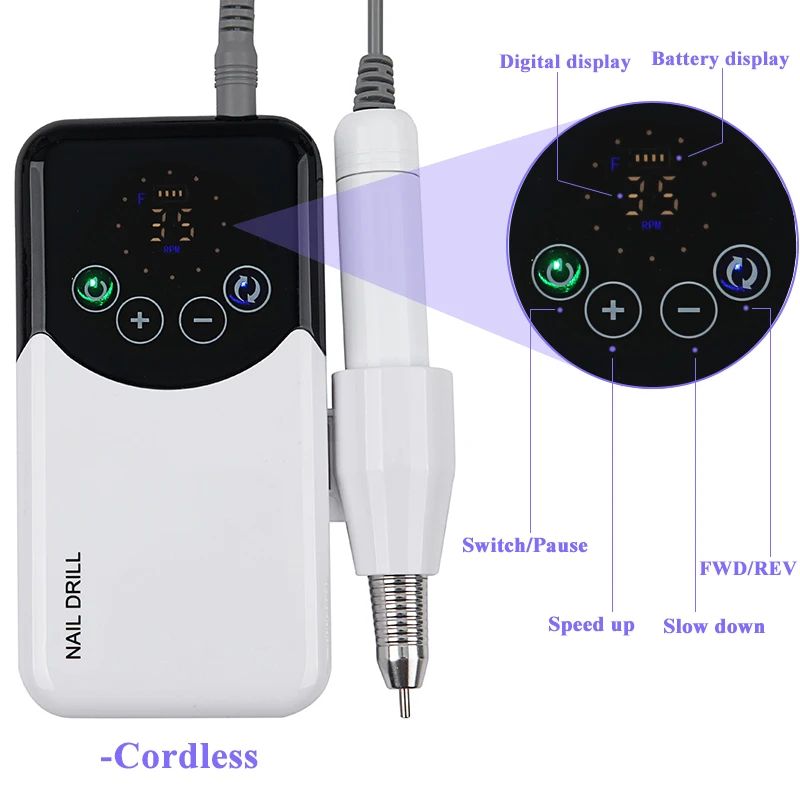 35000RPM Coreless Motor Nail Drill Machine Rechargeable Electric Nail File for Acrylic Gel Nail Manicure Pedicure Polish Sets 2
