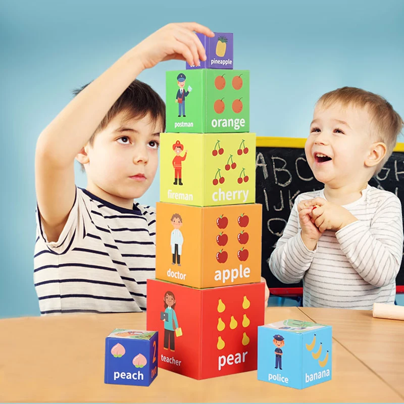 TOWO Wooden Stacking Boxes Rainbow Colours-Nesting and Sorting Cups Blocks  for Toddlers-Stacking Cubes Educational Learning Toys for 2 Years Old