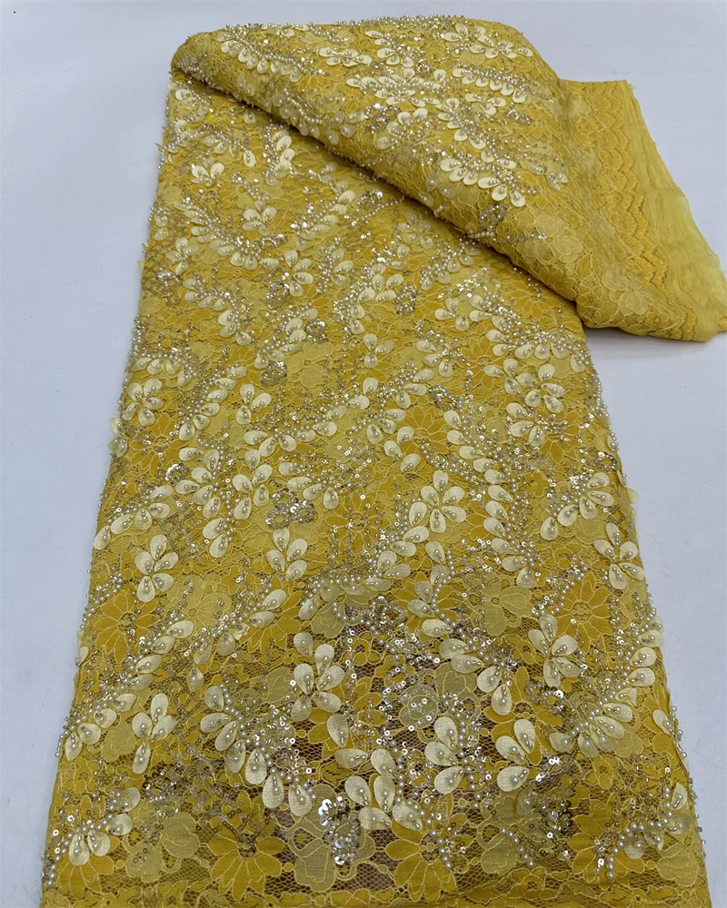

Африканская роскошная кружевная ткань с блестками 2024, Высококачественная вышивка ручной работы, кружевная ткань с бусинами для невесты, материал RF98KM