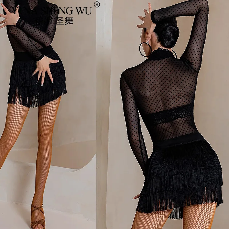Dance Skirt New Latin Dance Women's Short Skirt Adult Tassel Dress Practice/Stage Costume Performance Three-Layer Skirt Chacha Dance Wear