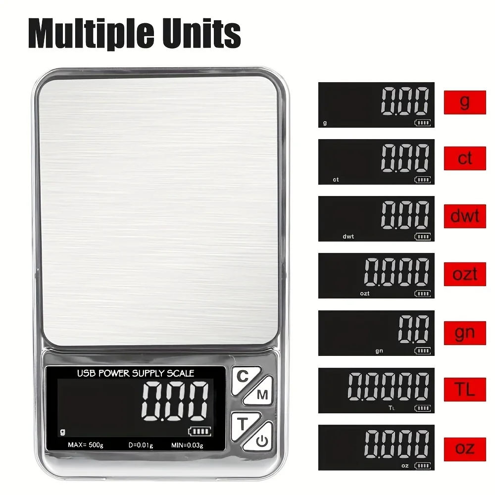 Pocket Scale Jewelry Scale Portable Scale Digital Scale 1Pc High Precision Electronic Scale 0.01g LCD Count Stainless Usb Power Supply