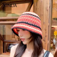 Ladies Rainbow Striped Hand Crochet Bucket Hat Straw Hand Summer UV Protection Beach Foldable Sun Hat Fashion Bucket Beach Hat 6