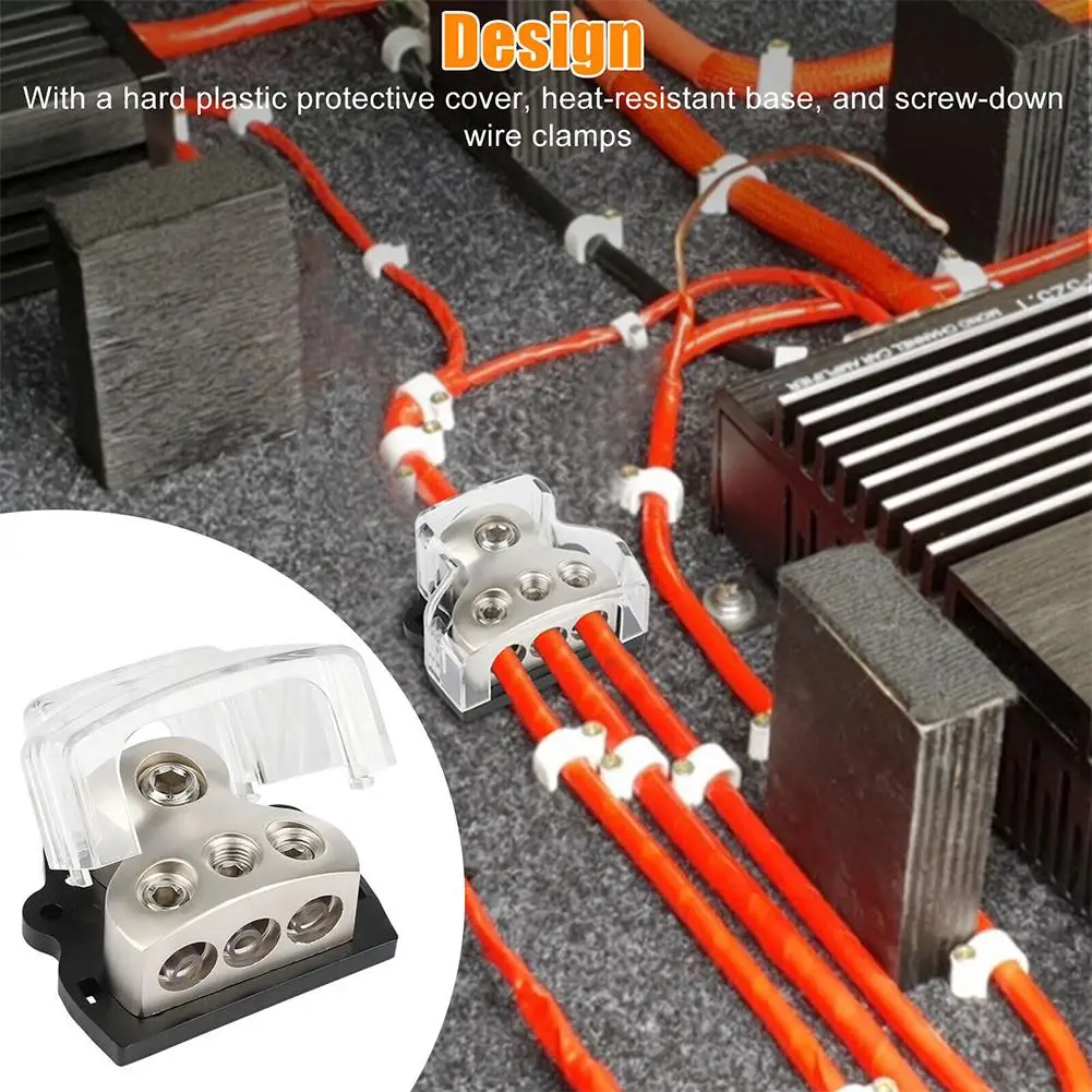 2pcs Amplifier Power Distribution Block 1 X 0 Gauge In 3 X 4 Gauge Out 3-Way Car Audio Splitter Ground Distributor Fuze Box
