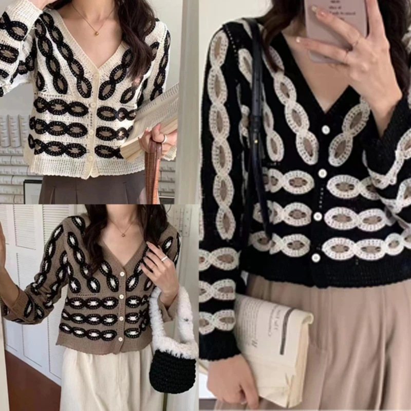 

Stylish and Comfortable Button Up Knit Sweater with Delicate Embroidery for Wome