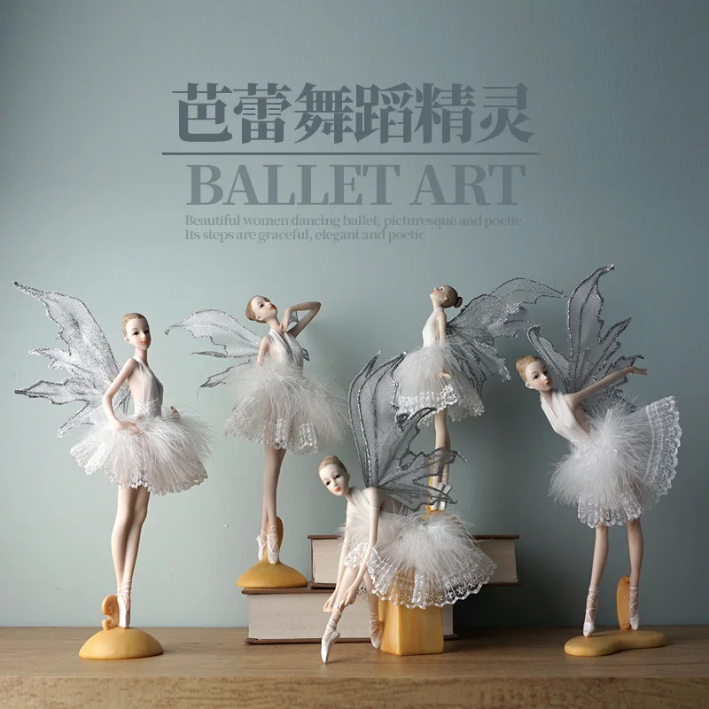 Ballerina Fairy Garden Miniature Figurines Resin Ballet White Feather Angel Ornaments Girl Room Decoration Home Decor Modern