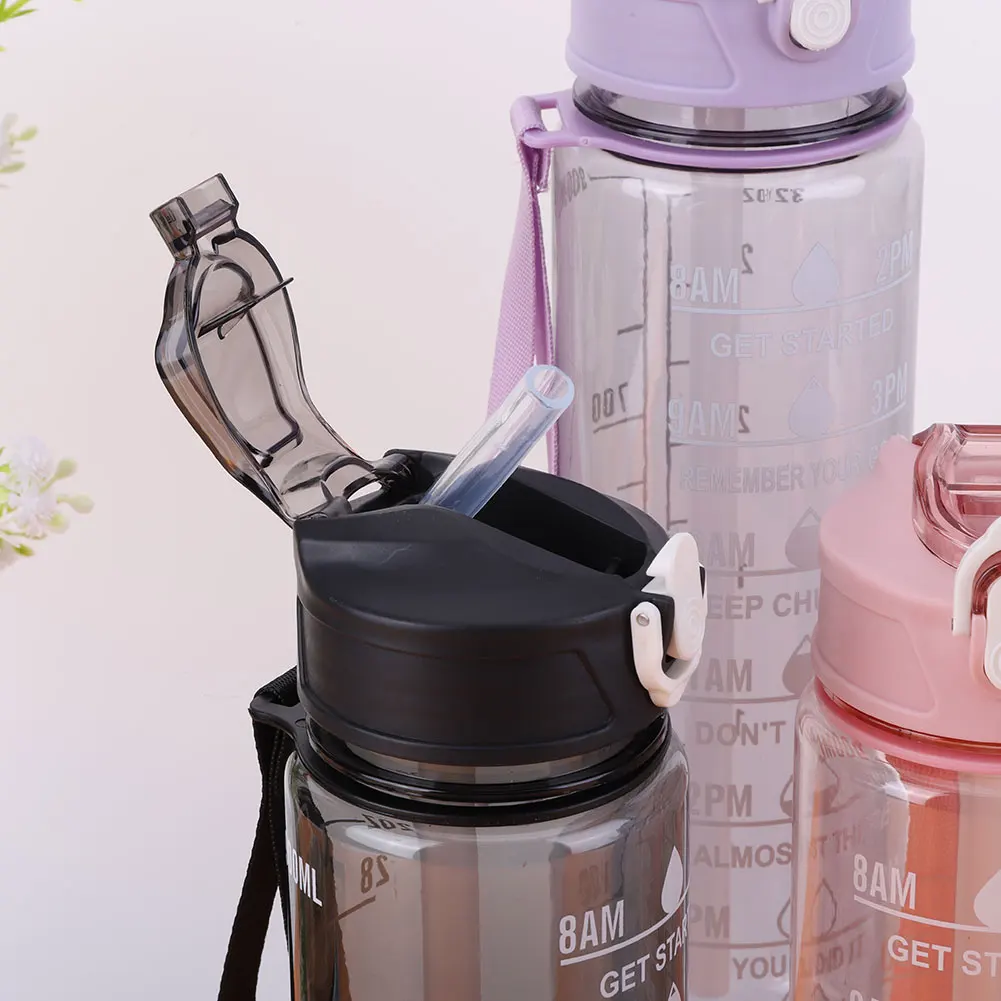 Sports Water Bottle 800ml Sports Water Bottle with Straw & Handle Portable Drinking Cup Large Capacity Motivational Drinking Bottle for Boys Girls