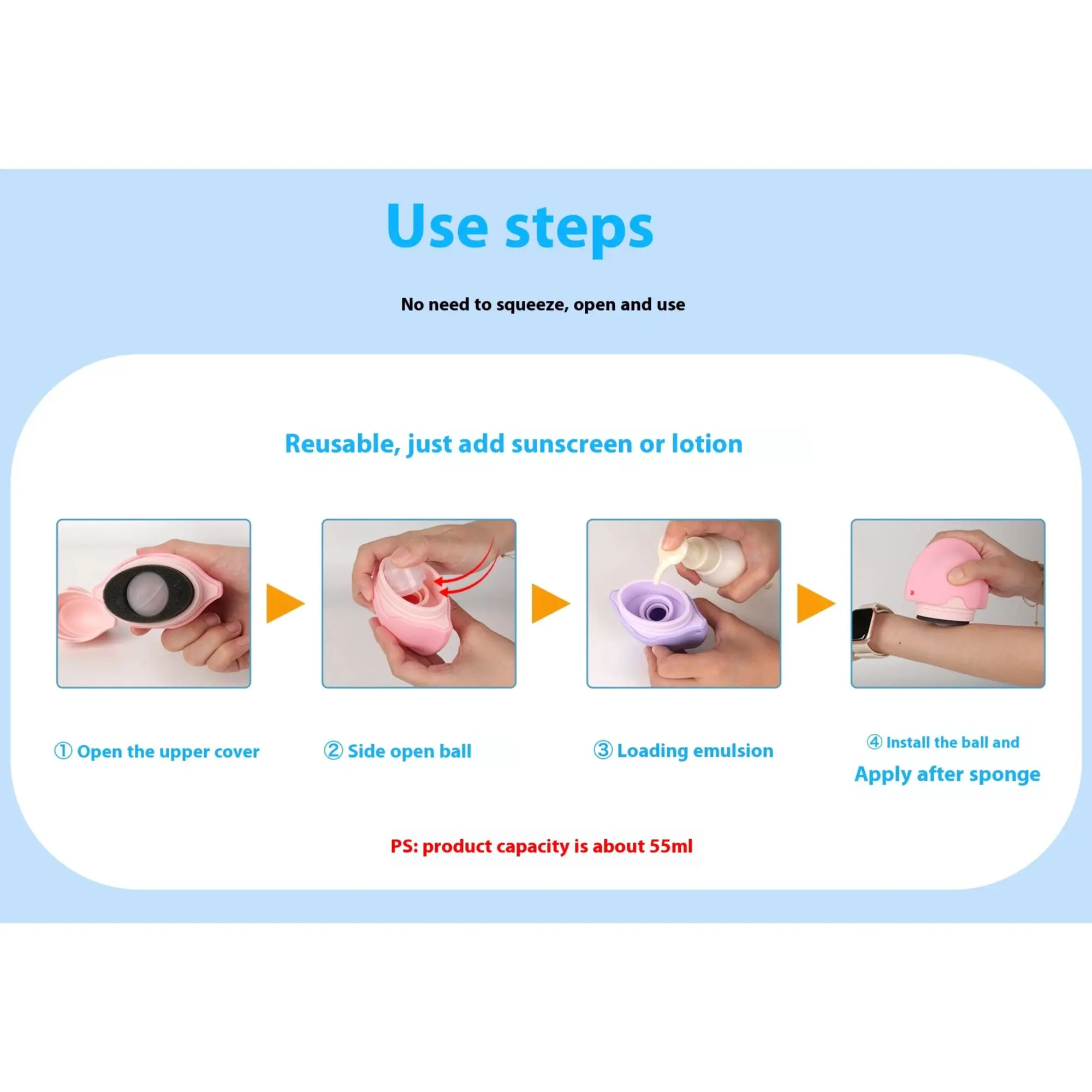 Refillable Silicone Sunscreen Applicator for Kids and Adults