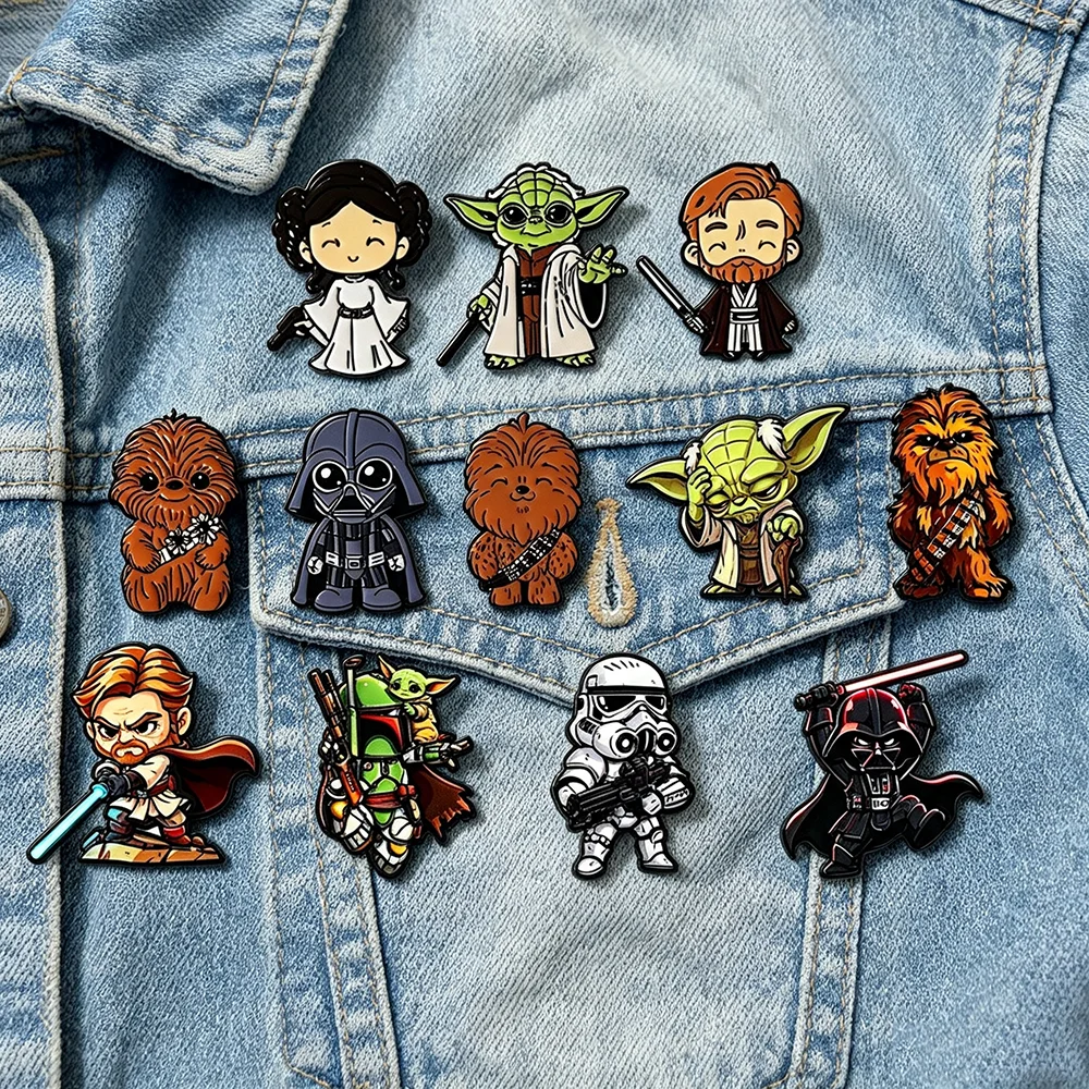 Cute Cartoon Sci-Fi Enamel Pin Set - Collectible Metal Brooches for Backpacks (6 or 12 Pieces)