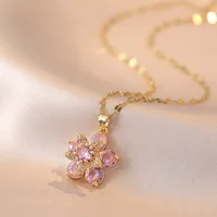 Shiny Zircon Romantic Flower Pendant Necklace For Women Gold Plated Rotatable Flowers Choker Girls Wedding Party Luxury Jewelry 6