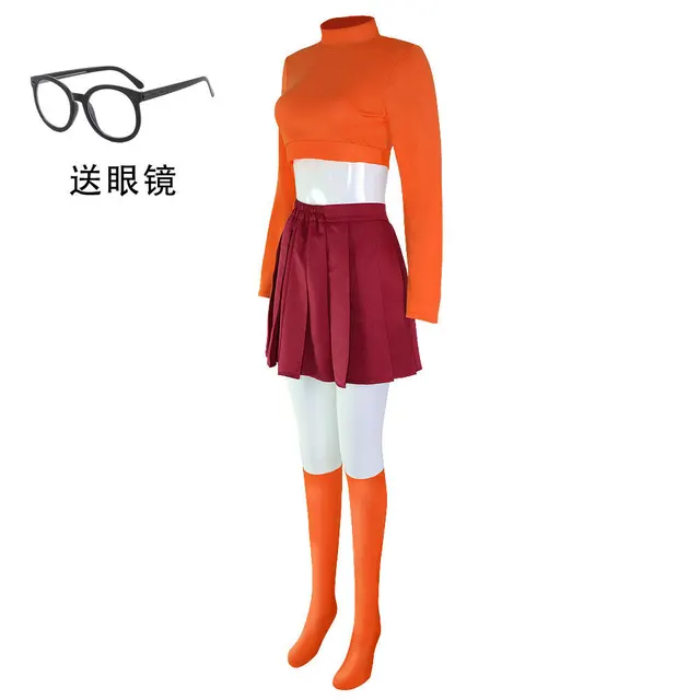  Digfar Girls Velma Costume Daphn Cosplay Scoob Halloween Dress  Up Wig Accessories Set (Kid-110, Orange) : Clothing, Shoes & Jewelry