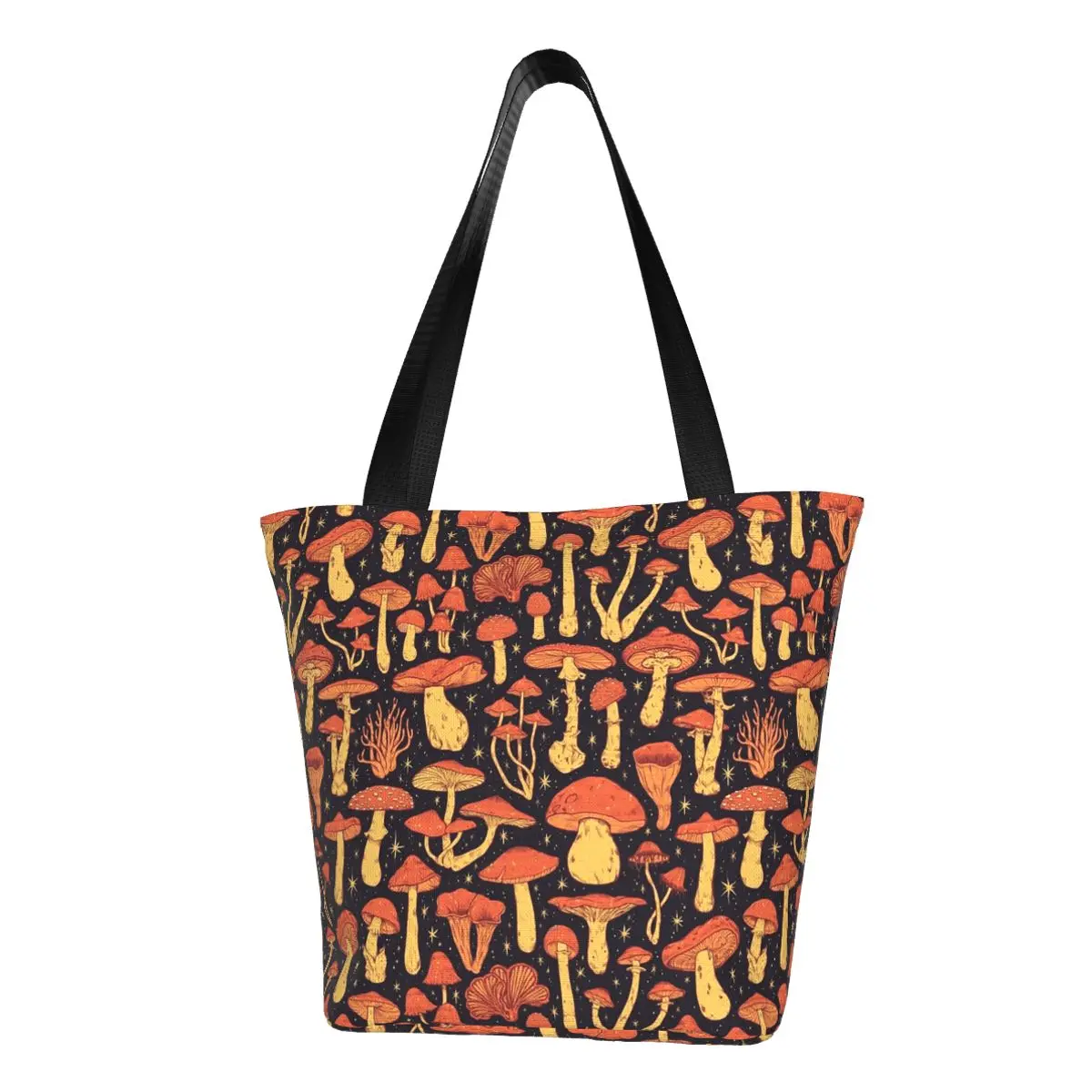 

Deadly Orange Mushrooms Grocery Shopping Tote Bags Women Funny Canvas Shoulder Shopper Bag Big Capacity Handbag