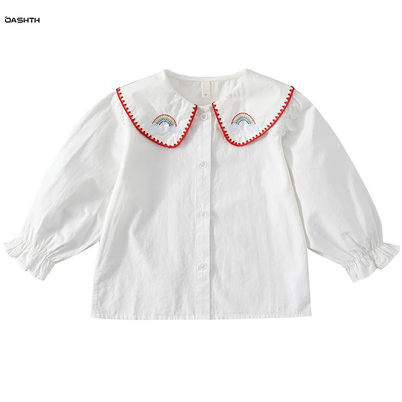 

OASHTH Baby girl spring clothes small fragrance style white lapel shirt new bottoming shirt top