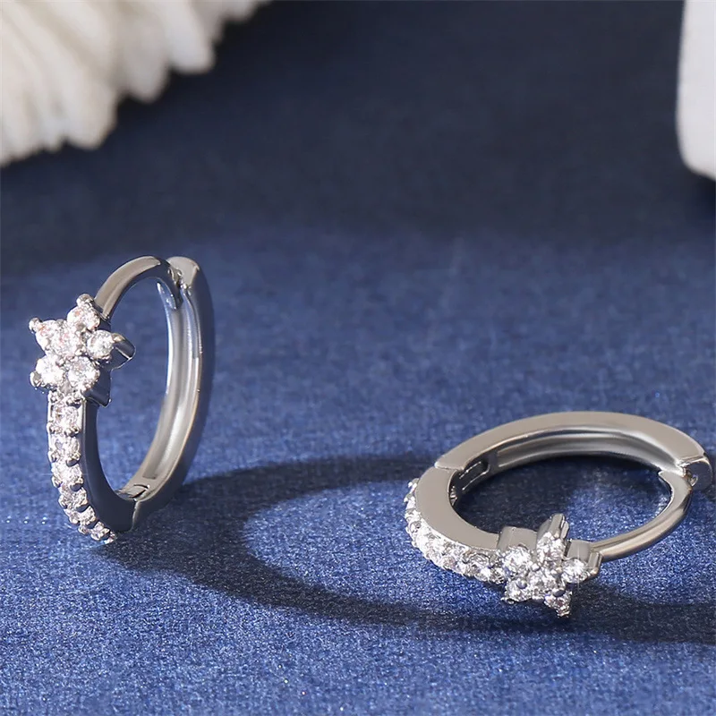 Fashion Stainless Steel Zircon Star Hoops Earrings For
