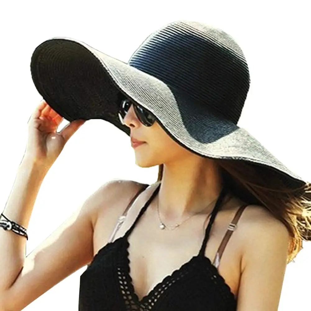 

Sun Hat Large Brim Summer Outdoor Sun Proof Hat Beach Cap Fashion Ladies Big Brimmed Straw Hat Foldable Travel Sunshade Hat