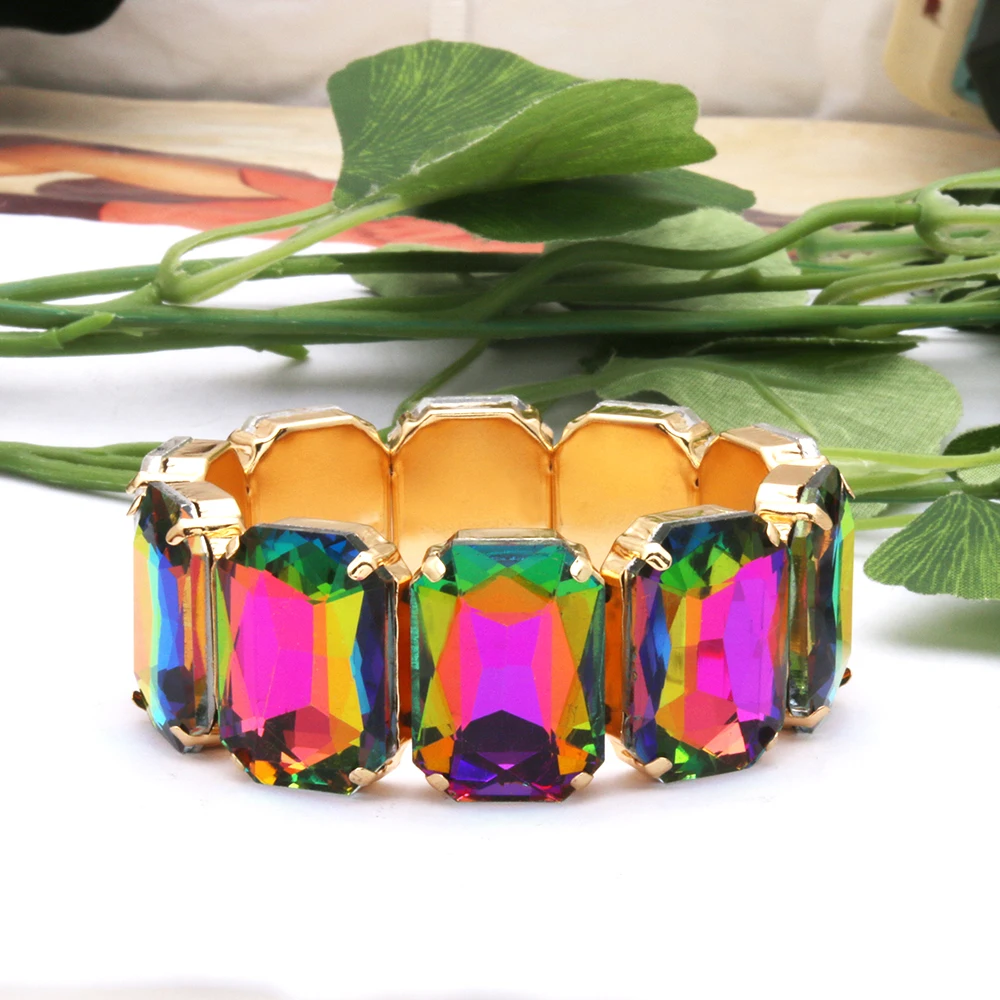 Christmas Bracelet For Women's Exaggerated Large Glass Geometric Square Beading Wedding Bride Jewelry 6