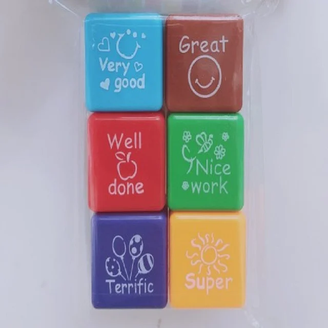6pcs  Cute Cartoon Kids Stamp Set Teachers Self Inking Praise Reward Stamps Motivation Sticker School Scrapbooking Stamp DIY 5