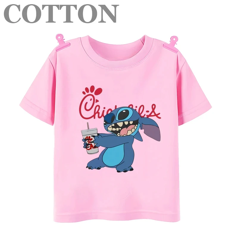 thumbnail image 1 of 2024 Disney Anime Stitch Moda Verano Niños Múltiples Dibujos Animados Algodón Camisetas Cuello Redondo Casual Manga Corta Estampado Patrón, 1 of 5