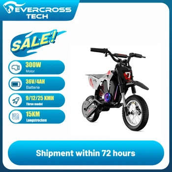 Moto Eléctrica para Niños EVERCROSS TECH EV12M Pro - 300W, 25 km/h, 15 km de Autonomía, Bluetooth y LED, Neumáticos de 12'', Motocross para 3-12 Años