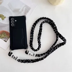 Woven Lanyard Phone Case with Card Slot and Anti - Lost Design - Galaxy S23 Ultra (Black)