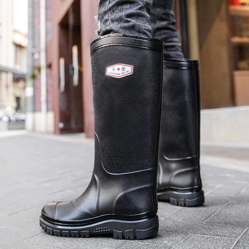 

New Men's Fashion Knee-high Rain Boots Thick Heeels Non-slip Male Tall Rainboots Waterproof Outdoor Fishing Boots Water Shoes