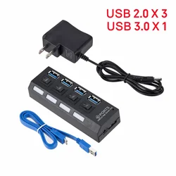 Ultra - Fast Portable 4 - Port USB 3.0 Hub with External Power Adapter (4 Port HUB - US Plug)