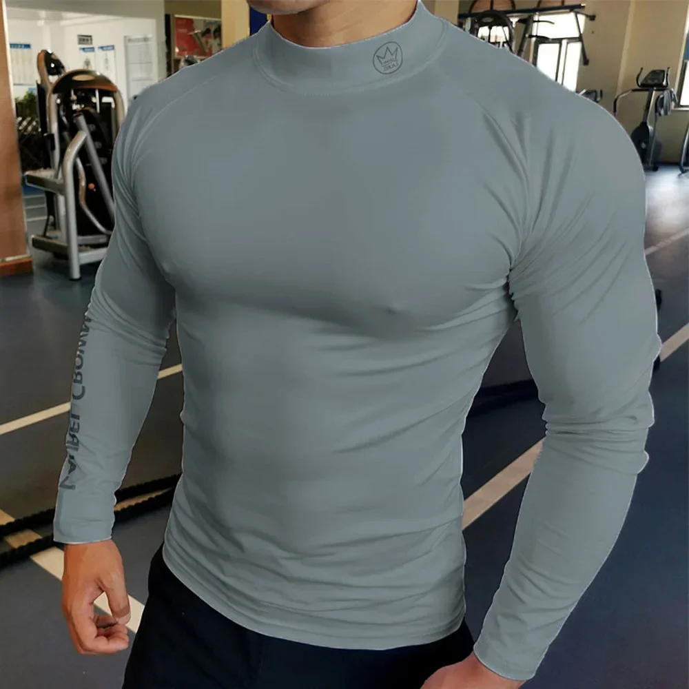 T-shirt À Manches Longues De Sport À Col Haut Et À Compression Pour Homme,  Séchage Rapide, Mode en ligne