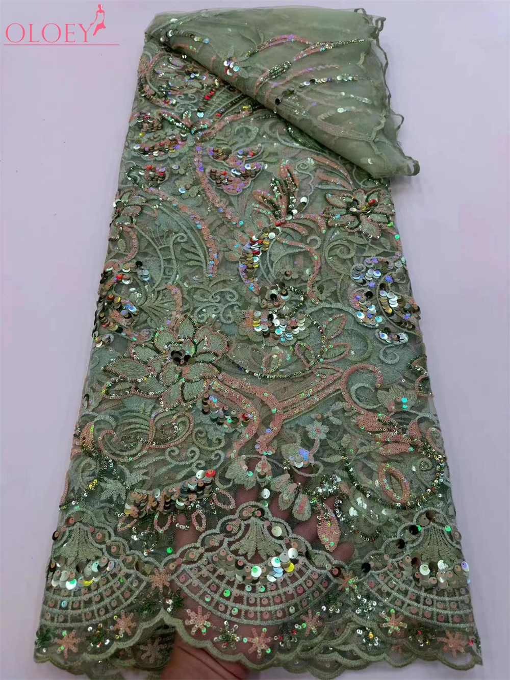 

Elegant Fashion French Mesh Embroidery Sequins Fabric African Nigerian Lace Fabric For Wedding Dress