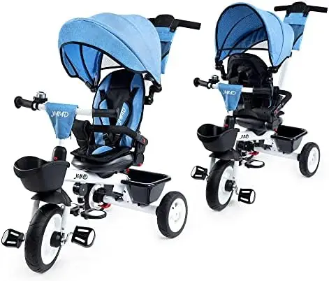 

Trike, детский трехколесный велосипед 6 в 1 с регулируемой нажимной ручкой, Съемный навес, страховочный ремень для детей от 18 месяцев до 5 лет, синий