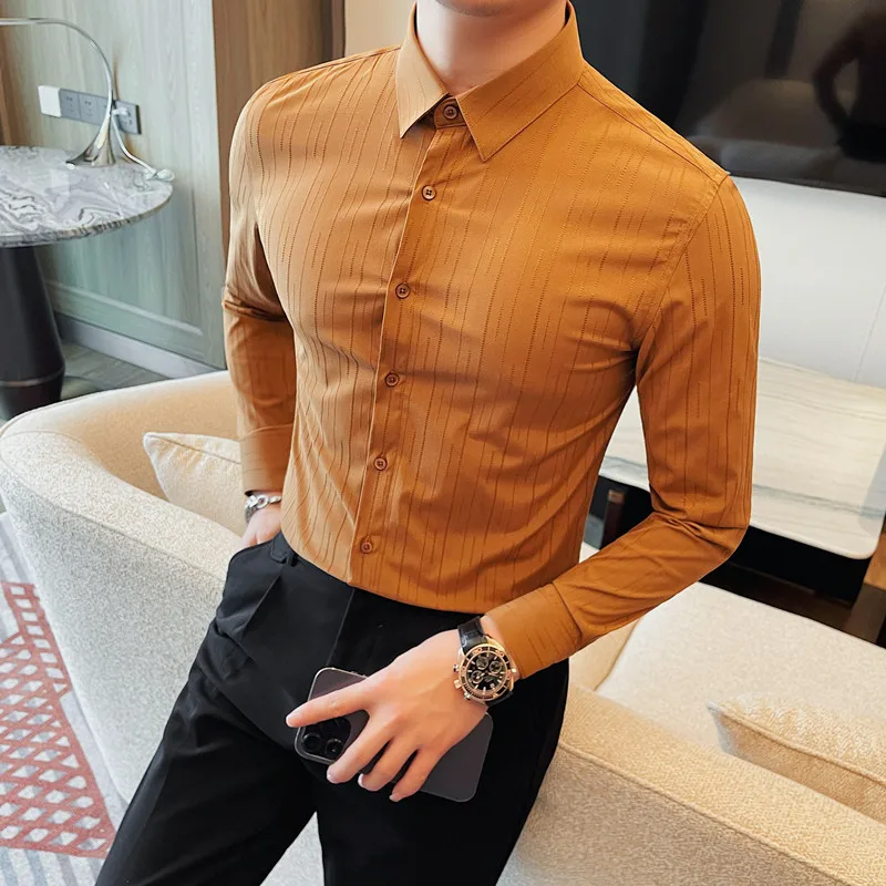 

Shirt Men Long Sleeve Tuxedo Shirts Man Camisas Hombre Camisa Social Dress Shirt Design Chemise Slim Fit Korean Striped Blouse