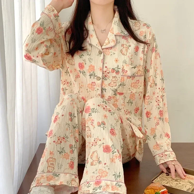 

Clothes Mujer Home Pajamas Plus Bedroom Female Long Pajama Cartoon Sleepwear Pyjamas Lounge Trousers Sleeve Women Size Dormir