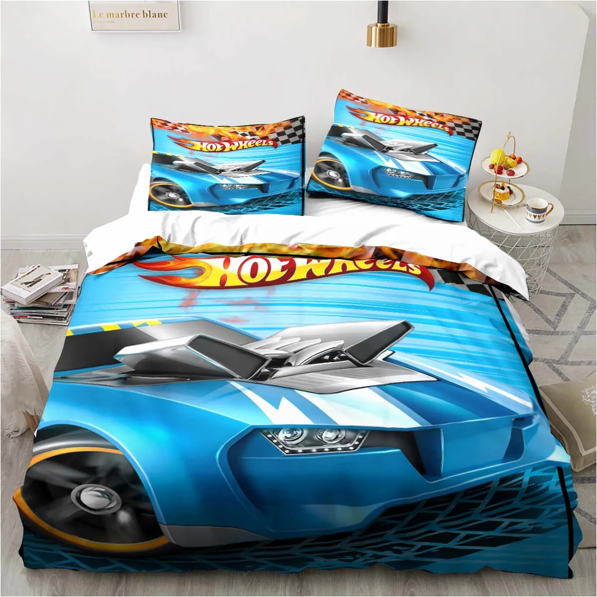 3D Hot Wheels Racing printed bedding set pillowcase quilt cover bedspread set children's room bedding set luxury birthday gift 6