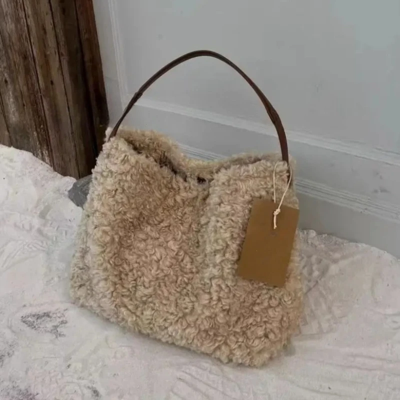 Women Bag Autumn Winter Luxury Fashion New 2026 Imitation Lamb Wool Shoulder Bag Handbag Simple Office Women Bag Handbags Purses