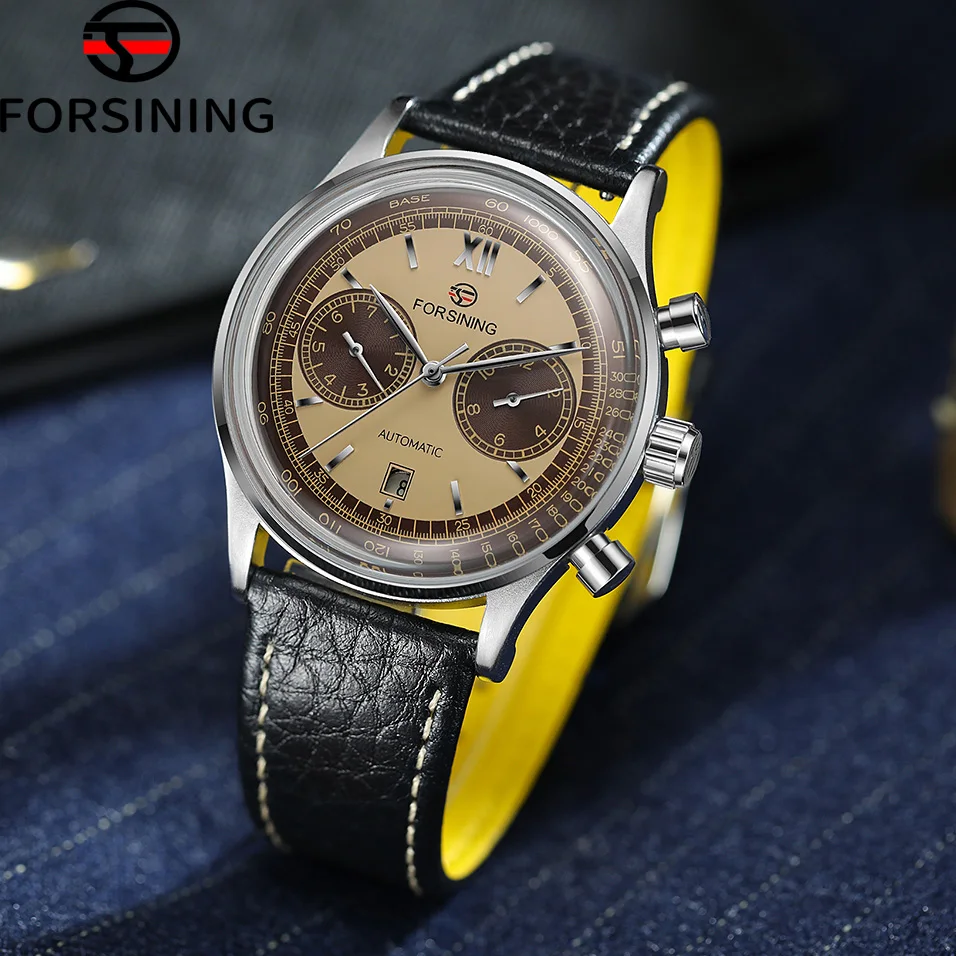 FORSINING Designer Luxury Automatic Movement Pilot Man Watch Mechanical Genuine Leather Wristwatch Elegant Business Watch