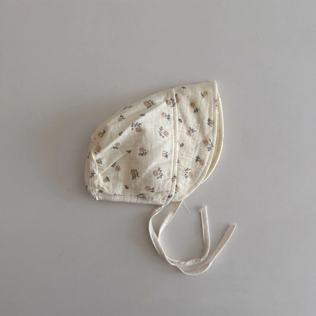 Korean Print Baby Sun Hat Cute Flower Cherry Infant Girls Princess Cap Spring Autumn Cotton Newborn Ear Protection Caps Bonnet