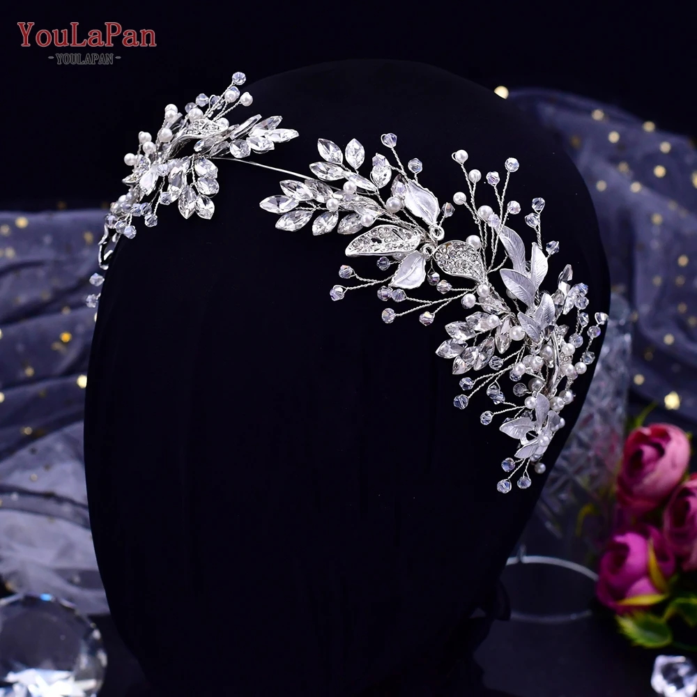 Bridal Hair Accessories YouLaPan Crystal Bridal Headpiece Alloy Leaf Headband Princess Tiara Pageant Headdress HP272