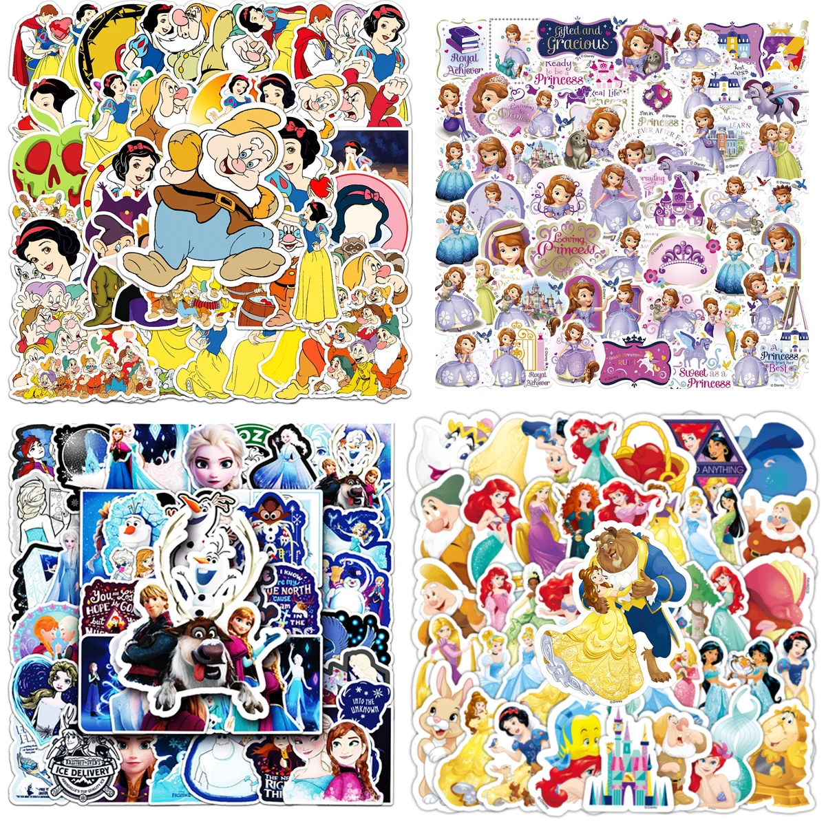 50/100Pcs Cartoon Princess Series Stickers Ornament Graffiti Stationery Skateboard DIY Waterproof Child Sticker Toy Reusable painting texture sponge tools watercolor sponges for craft diy graffiti brush child drawing