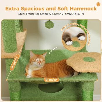 184cm Large Cat Tree Tower for Indoor Cats With Sisal-Covered Scratching Posts Spacious Hammock Padded Perches and Condos Green 5