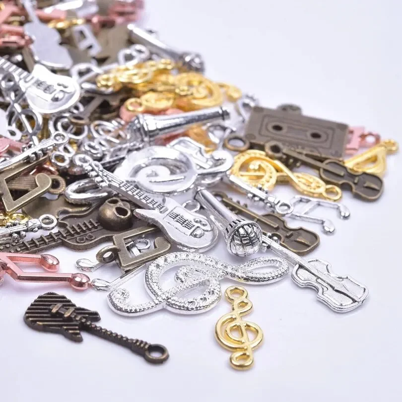 music instrument charms 50Pcs/Lot Vintage Random Diy Bulk Violin Guitar Musical Note Charms Mixed Hip Hop Music Instruments Microphone Pendant Jewelry