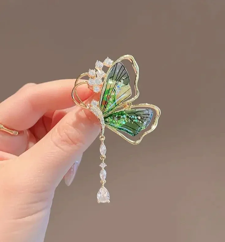 Spilla A Forma Di Rombro In Lucite Con Strass Marroni E Oro Firmata
