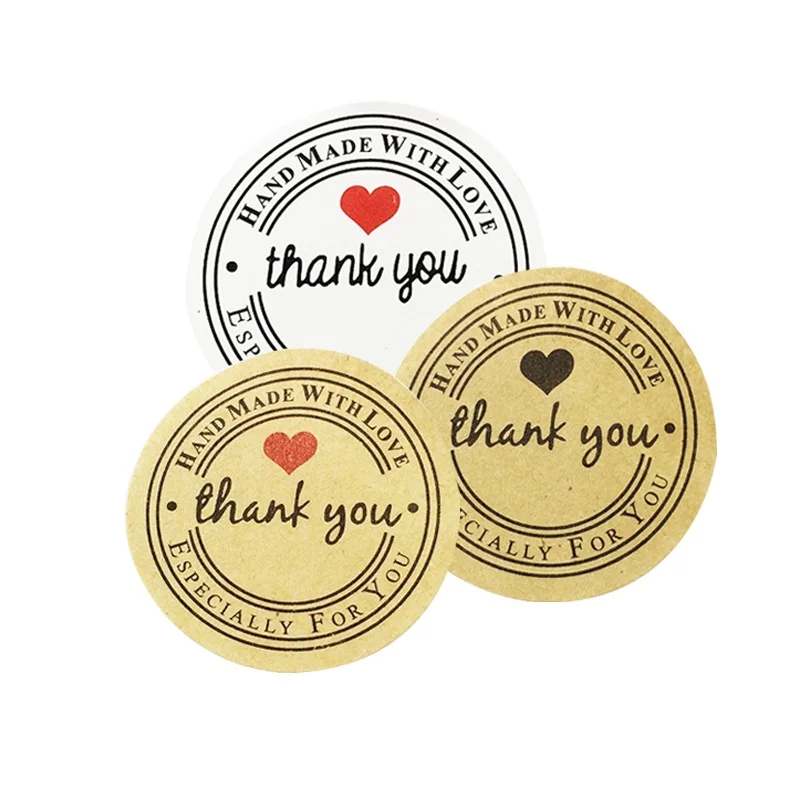 

100 шт., круглые самоклеящиеся крафт-бумаги «Thank you»
