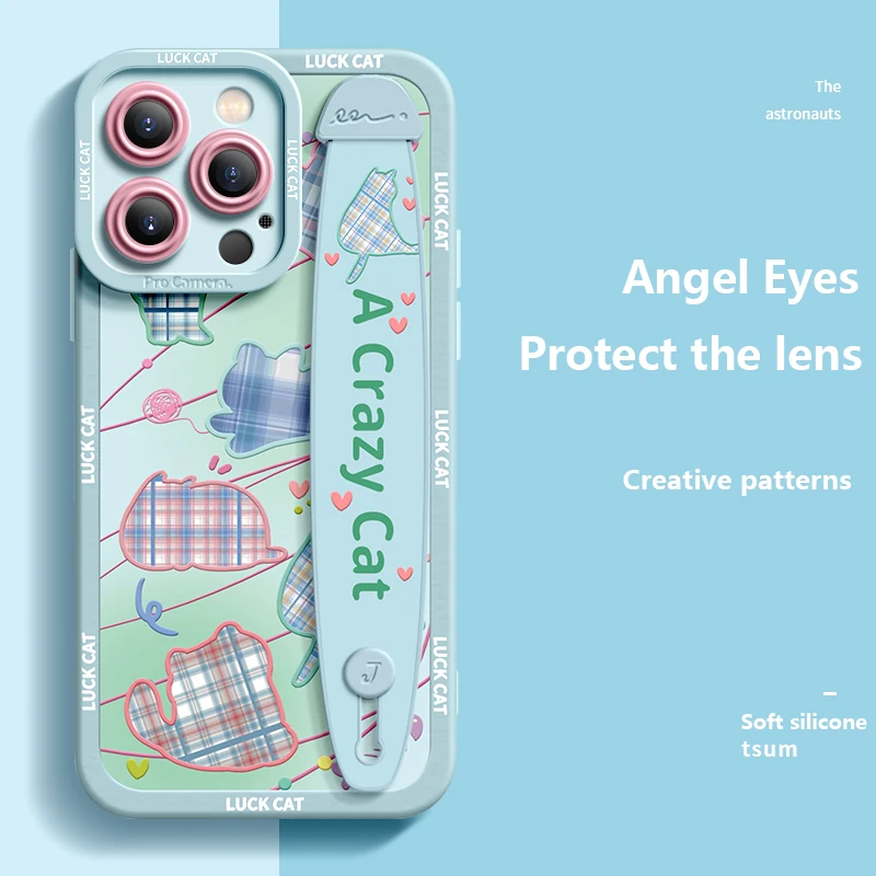 thumbnail image 1 of Deluxe Case Applicable Iphone 15 14 13 12 11 Pro Max X XR Xs 78 Soft Silicone Cell Phone Anti-fall Plaid Kitty Protective Cover, 1 of 5