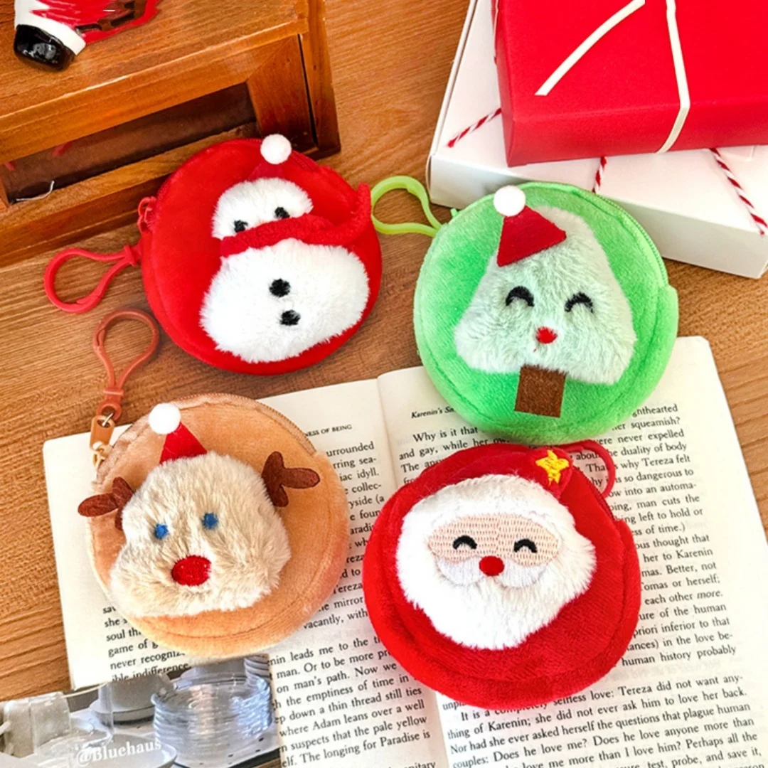 Christmas Doll Plush Coin Purse Cartoon Santa Claus Wallet Keychain Bag Pendant Kids Portable Mini Storage Bag Christmas Gift