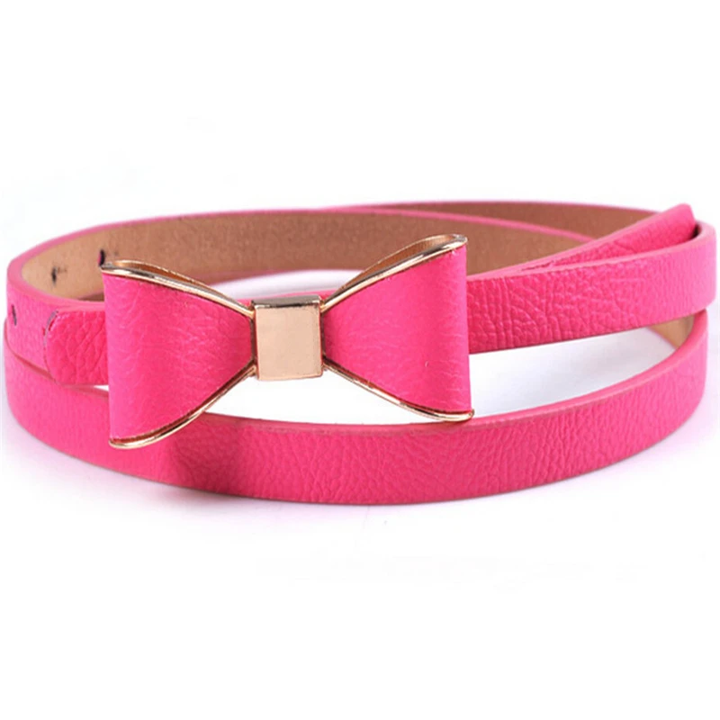New Fashion Women Girl Cute Sweet Candy Colors Bowknot PU Leather Thin Skinny Waistband Belt For Dress Hot Drop Shipping