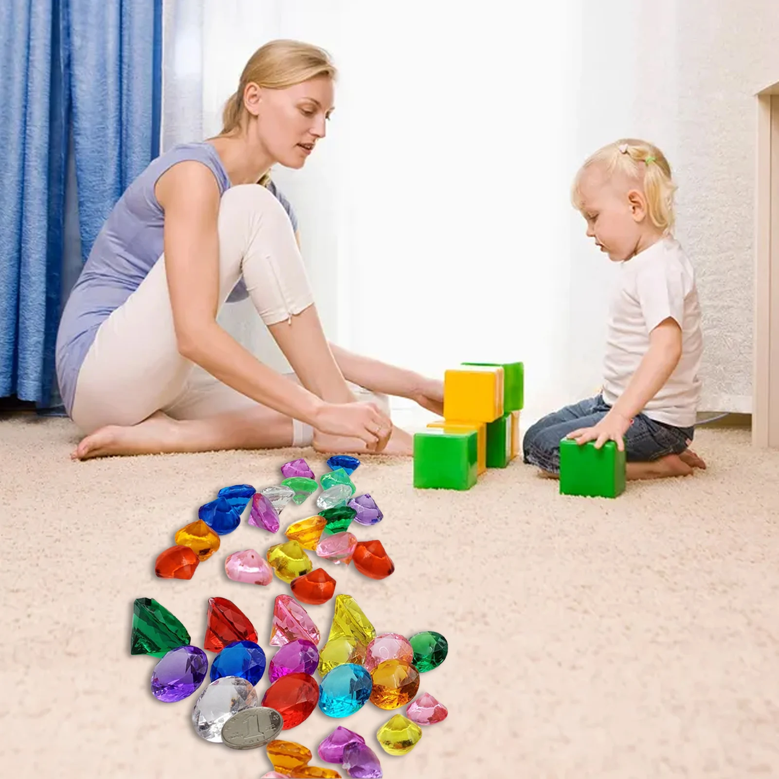 Kids Play House Toys Diamonds Set Pool Toys Summer Swimming Pool Diamonds Acrylic Gemstones Boy Girl With Treasure Boxes