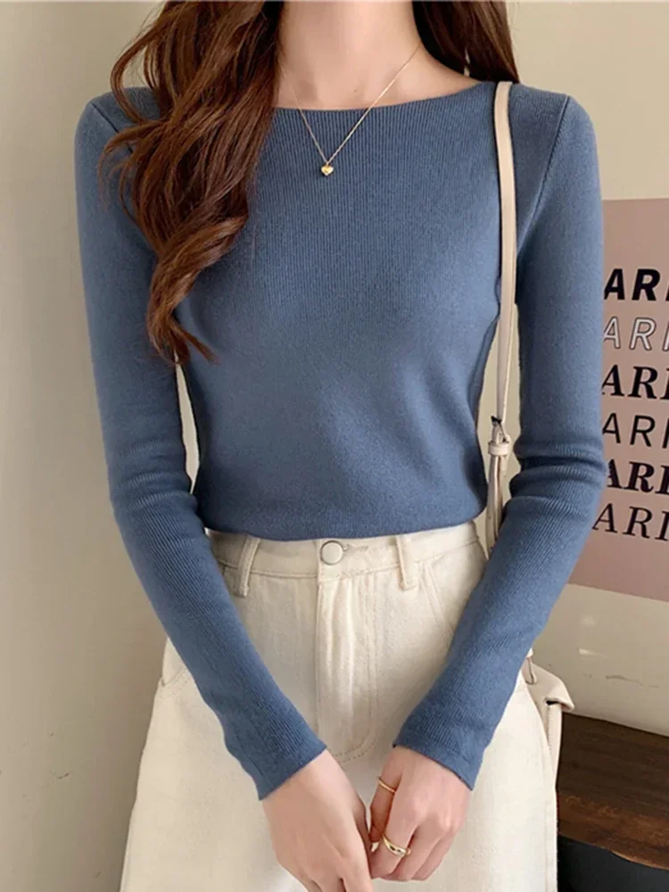 Fashion Ribbed Women Sweater Knitted Soft Pullovers Jumpers Basic Solid Soft Long Sleeve Sweaters For Women Autumn Winter Tops