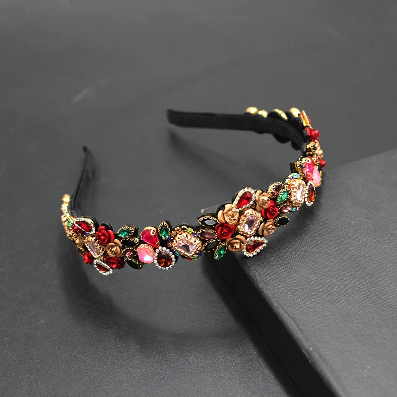 Fashion Temperament Personality Flower Metal Rose Inlaid Rhinestones Wild Ladies Party Headband Bridal Hair Accessories 854 hair accessory hair headdress bridal headwear jewelry accessories
