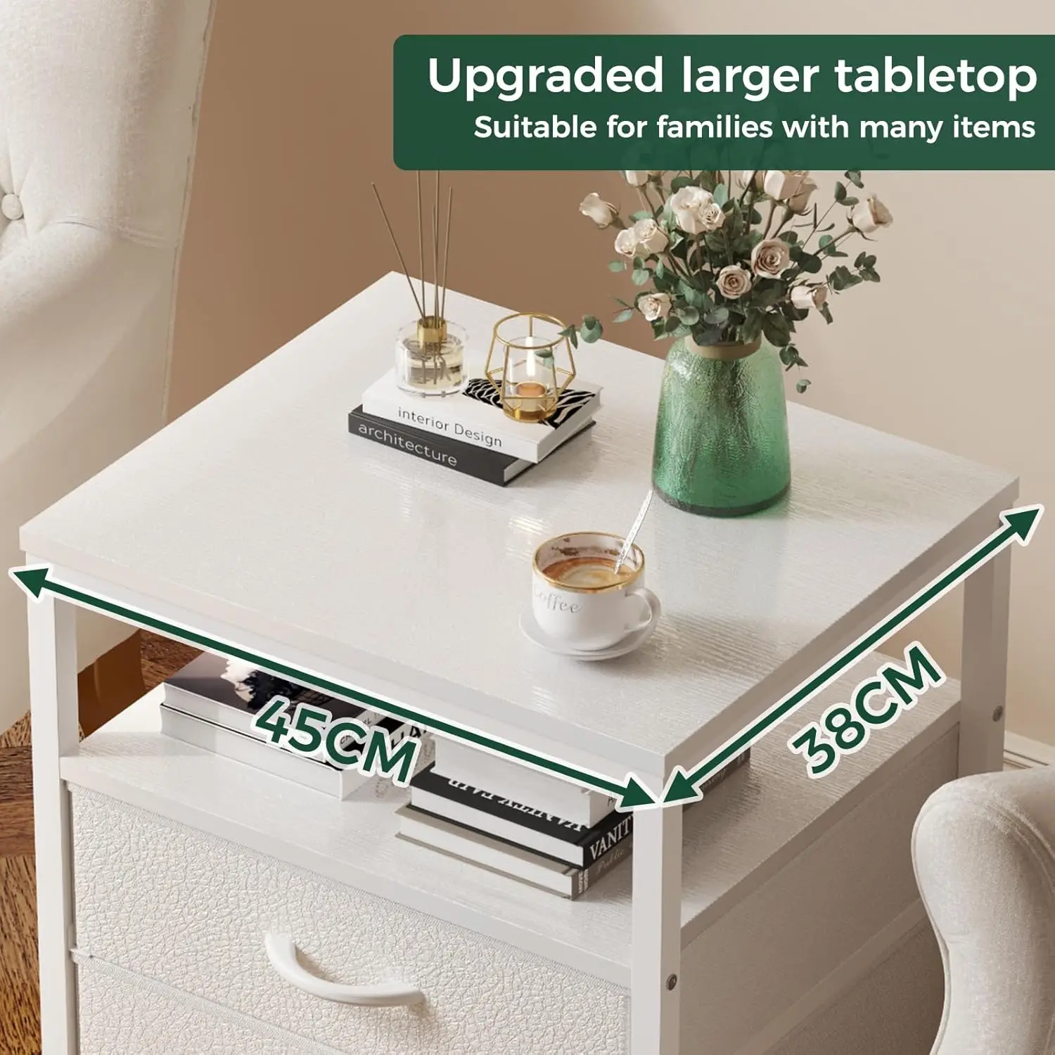 طاولة جانبية بـ 4 أدراج ورف مفتوح واحد، لغرفة المع...