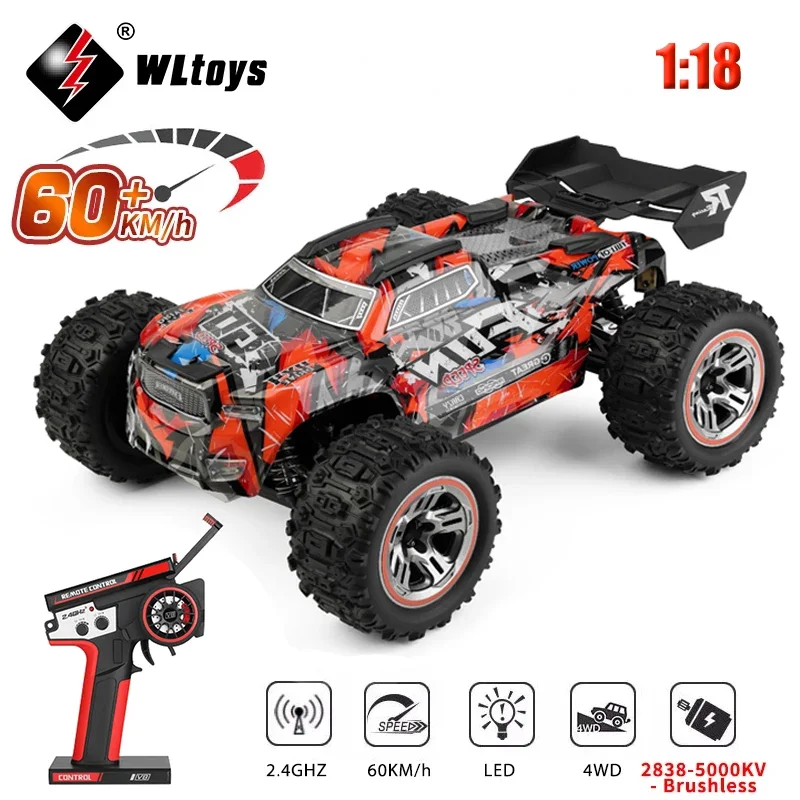 

WLtoys 184008 1/18 Brushless RC Car 60KM/H High Speed Metal 4WD Off-Road 2.4G Remote Control Monster Truck Toys for Children